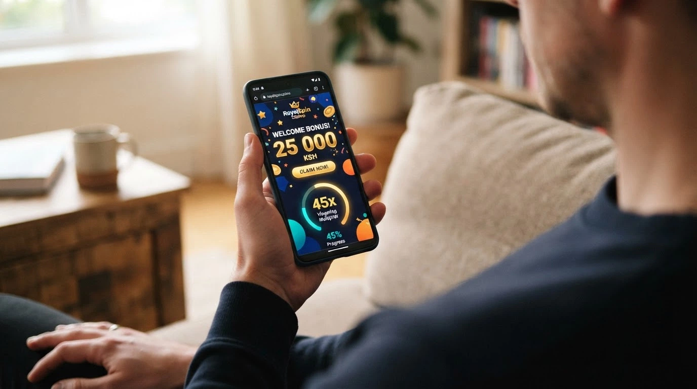 Telefon zobrazující uvítací nabídku s čísly — zvýrazněný násobek protočení a časový limit