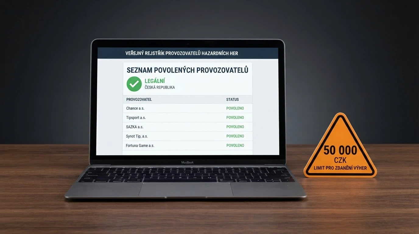 Úřední dokument s razítkem MF ČR a paragrafem, vedle výstražný trojúhelník s nápisem 50 000 Kč
