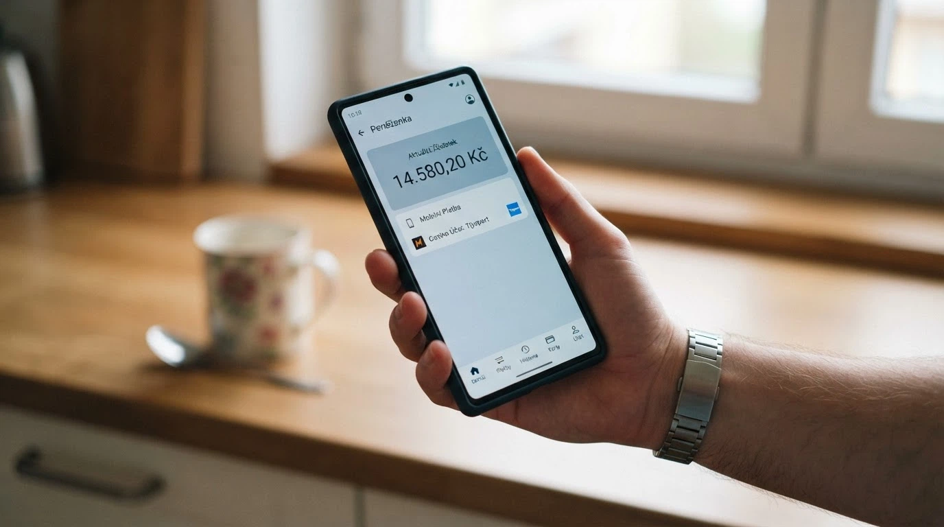 Rozhraní digitální peněženky NeteraPay na displeji chytrého telefonu