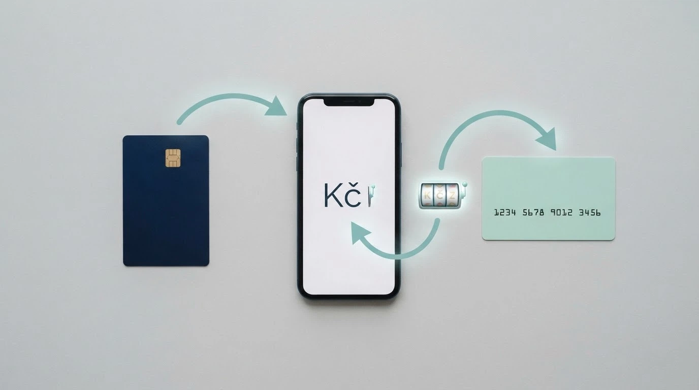 Koláž platebních metod — karta, mobil s Aircash, poukázka Paysafecard — se šipkami znázorňujícími směr vkladu a výběru