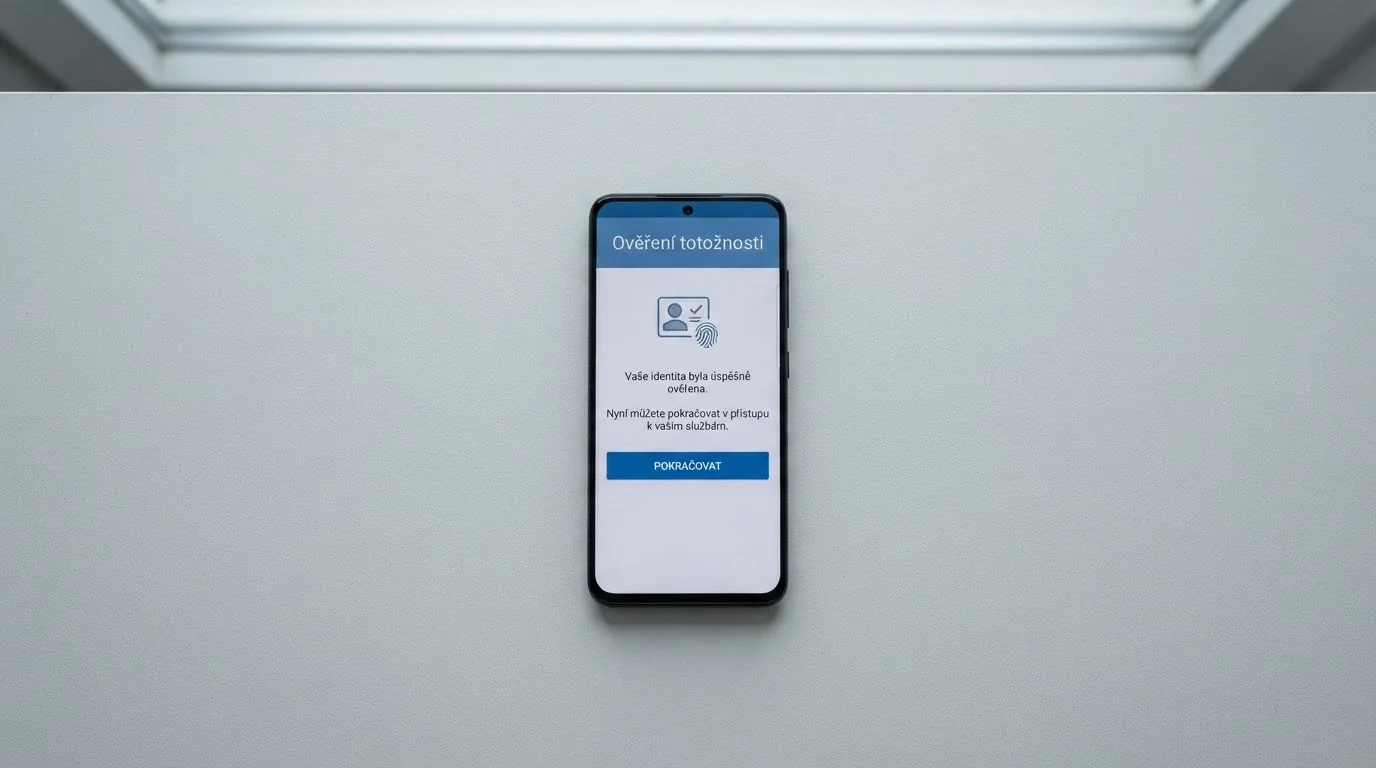 Mobilní telefon s rozhraním BankID a formulářem pro ověření totožnosti