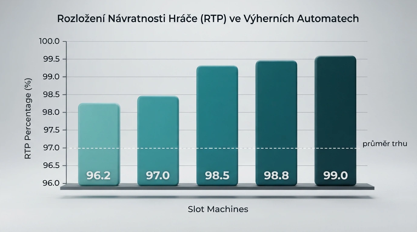 Infografika znázorňující návratnost hráči — procento ze sta otoček se vrací jako výhra