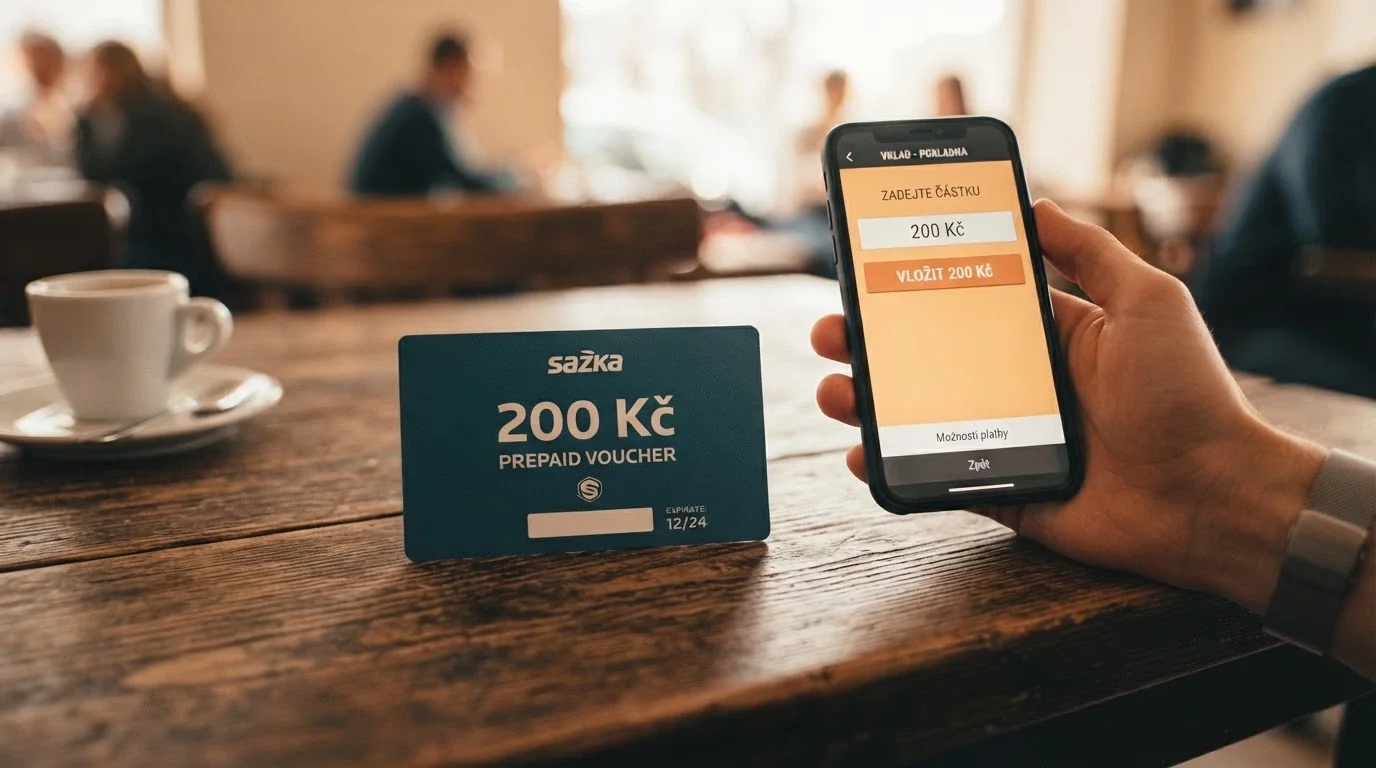 Paysafecard kupon v hodnotě 200 Kč vedle chytrého telefonu s otevřenou stránkou online casina